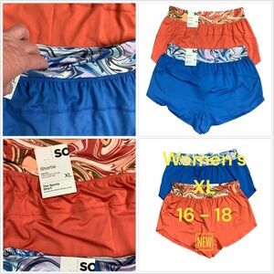 2 Pairs Women’s SO XL 1X 16 - 18 Shorts Sporty Blue Orange Activewear Athletic